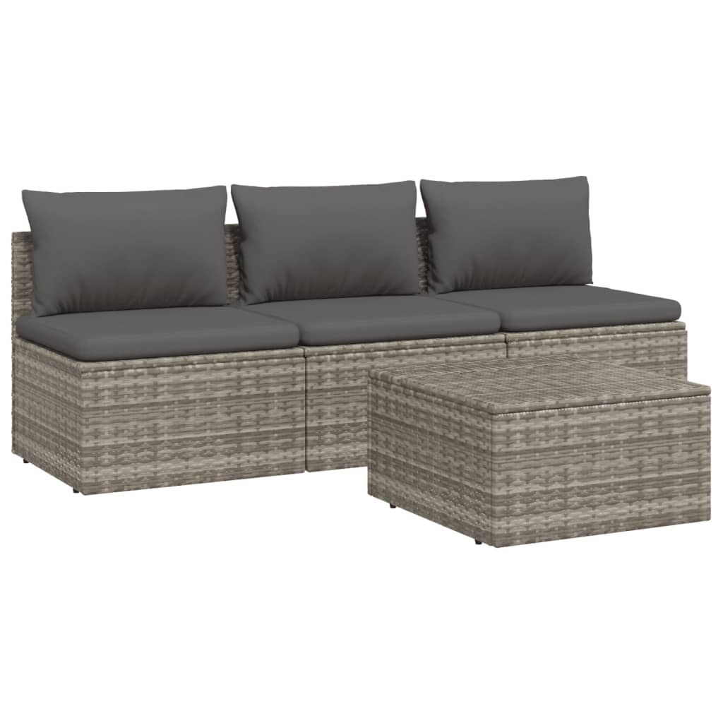 4 Piece Patio Lounge Set with Cushions Gray Poly Rattan