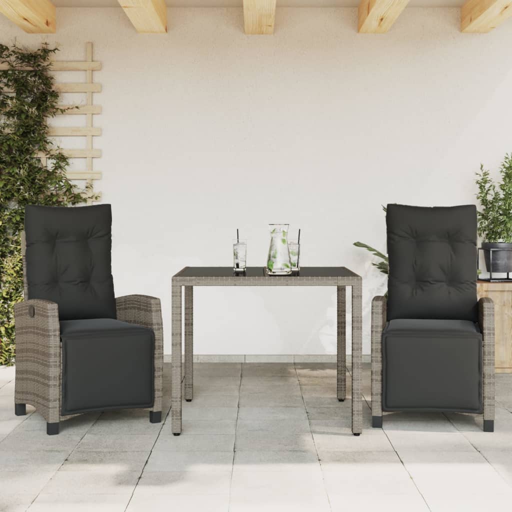 3 Piece Patio Dining Set with Cushions Gray Poly Rattan