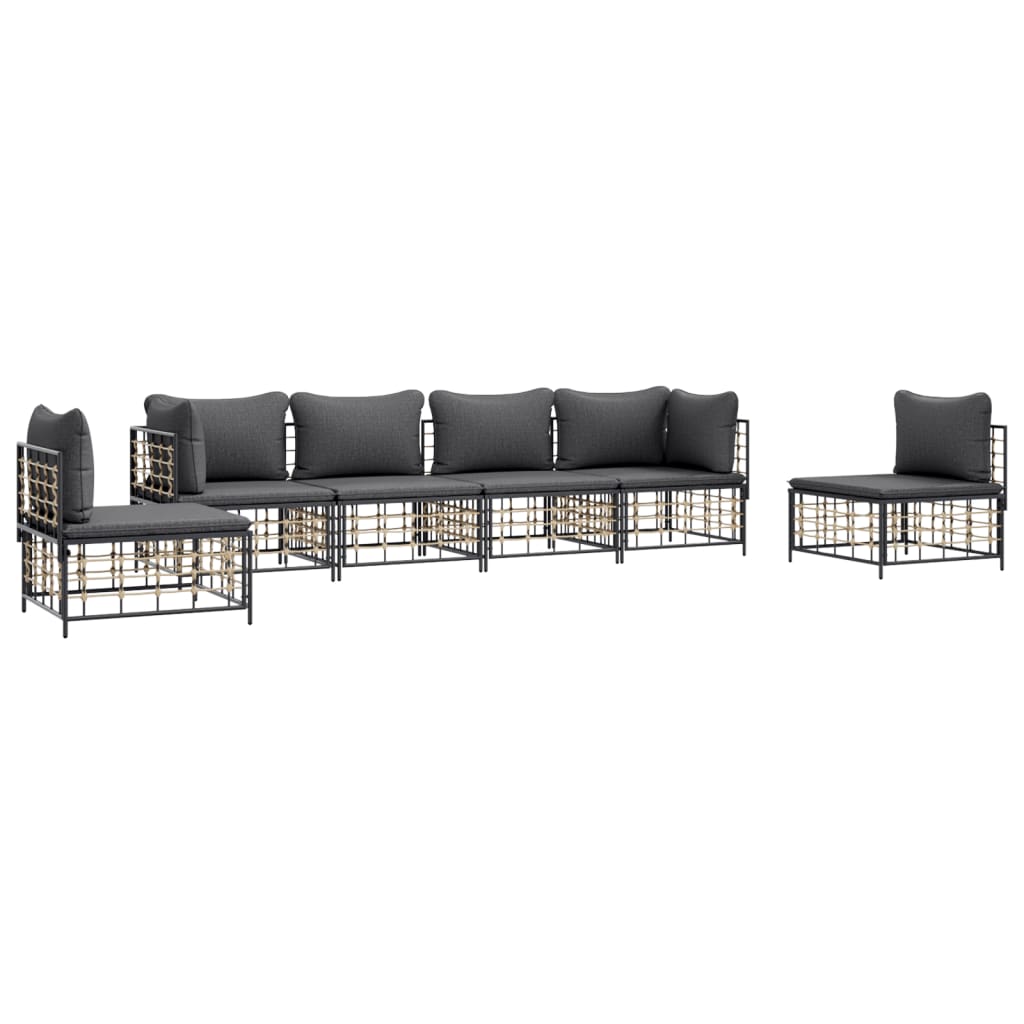 6 Piece Patio Lounge Set with Cushions Anthracite Poly Rattan