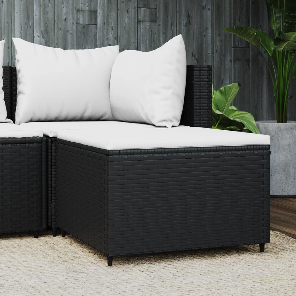 Patio Footrest with Cushion Black Poly Rattan