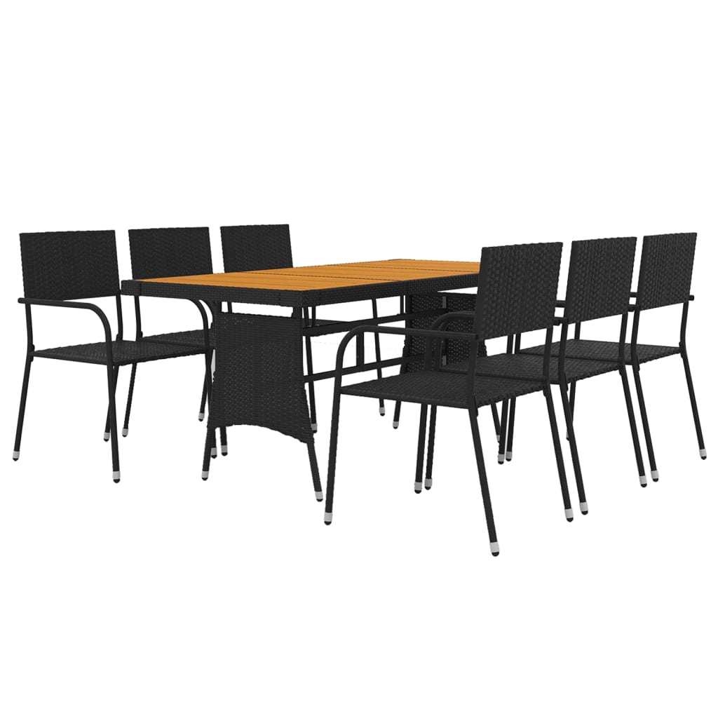 7 Piece Patio Dining Set Poly Rattan Black