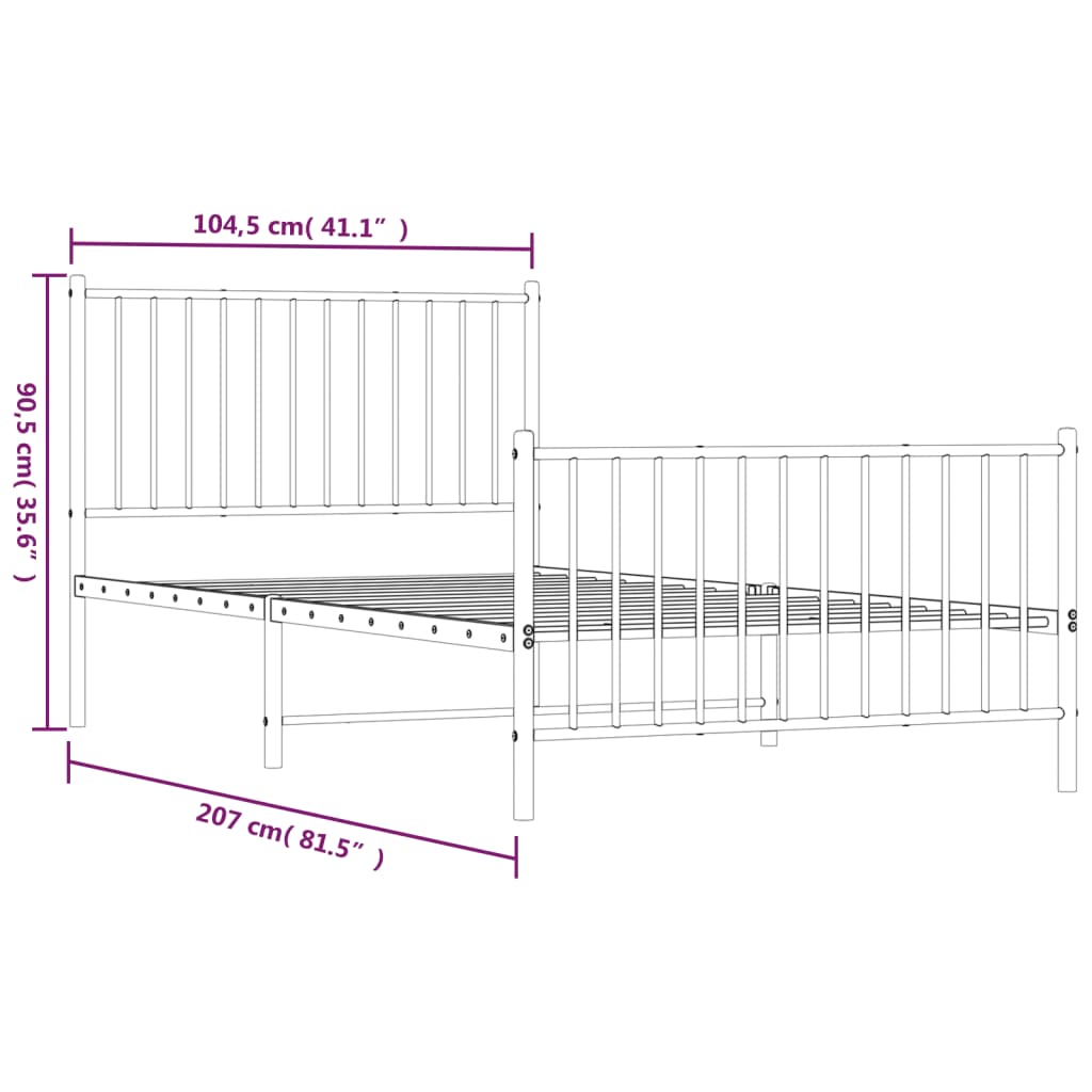 Metal Bed Frame without Mattress with Footboard Black 39.4"x78.7"