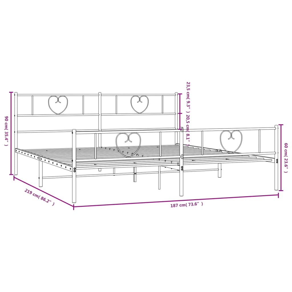 Metal Bed Frame without Mattress with Footboard Black 72"x83.9"