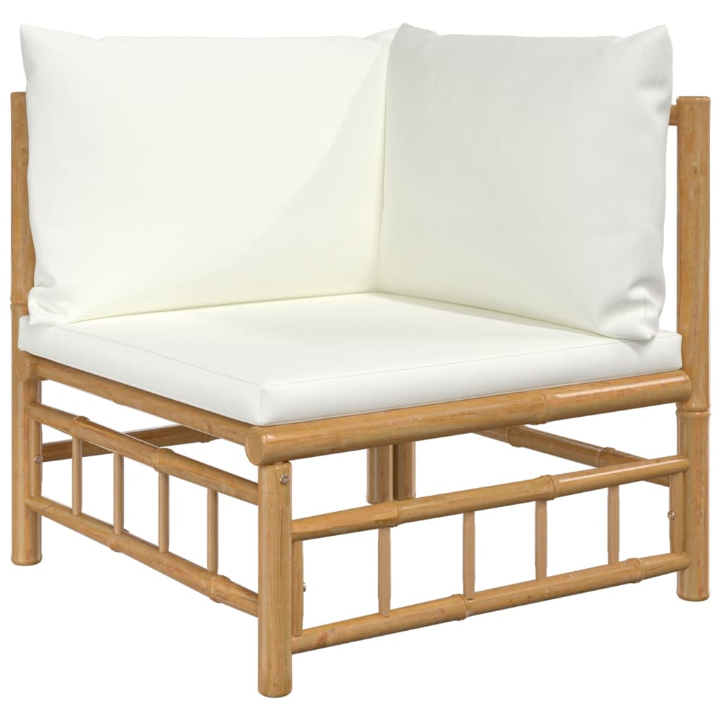 4 Piece Patio Lounge Set with Cream White Cushions Bamboo