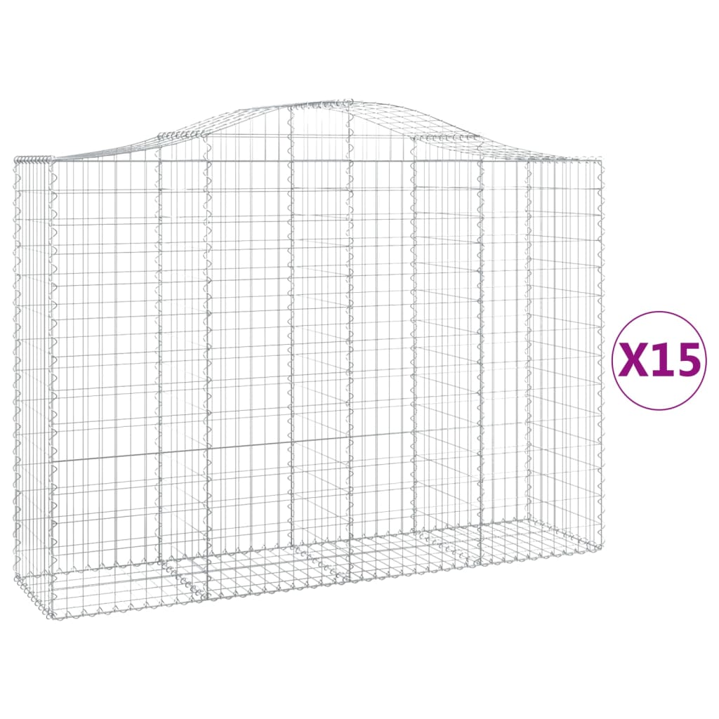 Arched Gabion Baskets 15 pcs 78.7"x19.7"x55.1"/63" Galvanized Iron