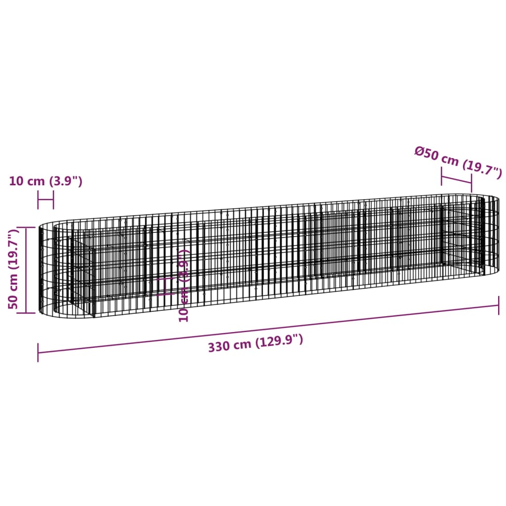 Gabion Raised Bed Galvanized Iron 129.9"x19.7"x19.7"