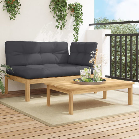 2 Piece Patio Pallet Sofa Set with Cushions Solid Wood Acacia