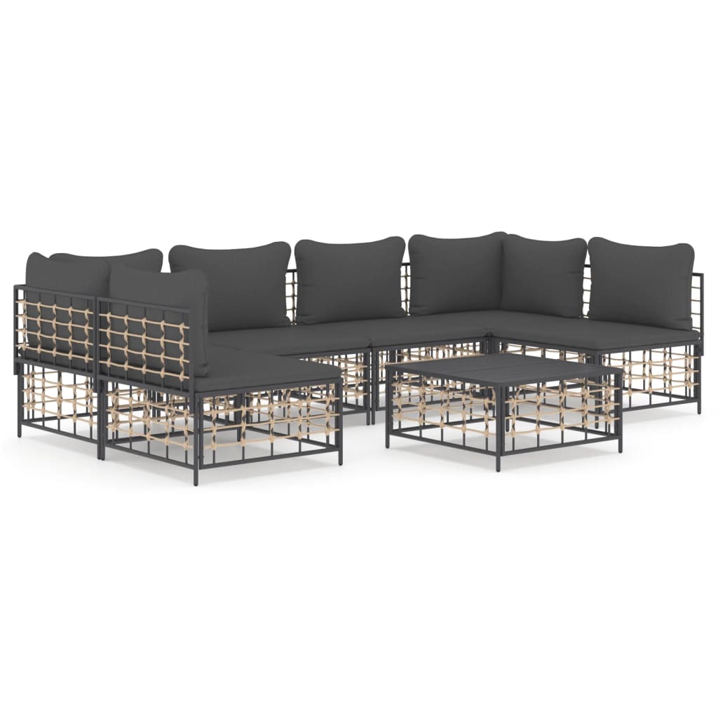 7 Piece Patio Lounge Set with Cushions Anthracite Poly Rattan