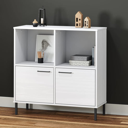 Bookcase with Metal Legs White 35.4"x13.8"x35.6" Solid Wood OSLO