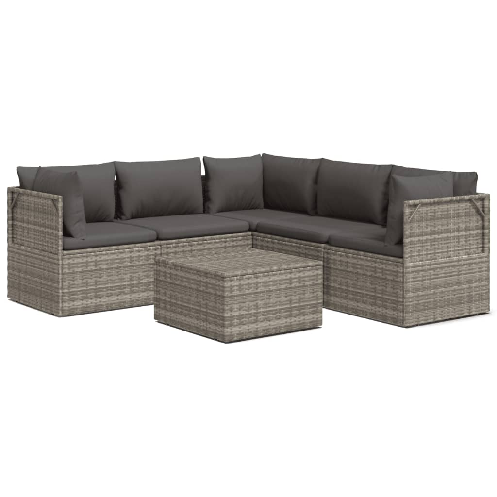 6 Piece Patio Lounge Set with Cushions Gray Poly Rattan