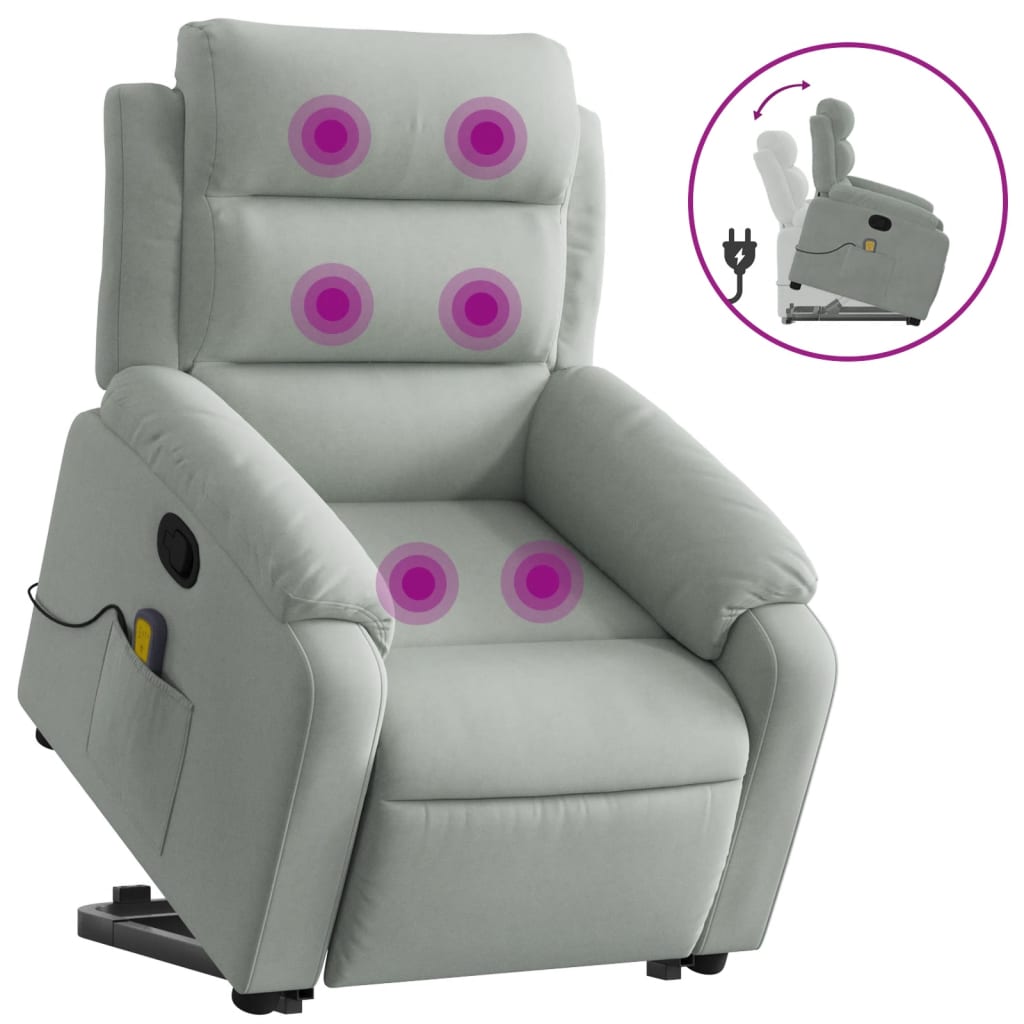 Stand up Massage Recliner Chair Light Gray Velvet