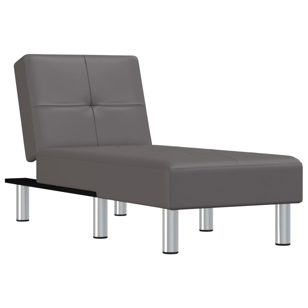 Chaise Longue Gray Faux Leather