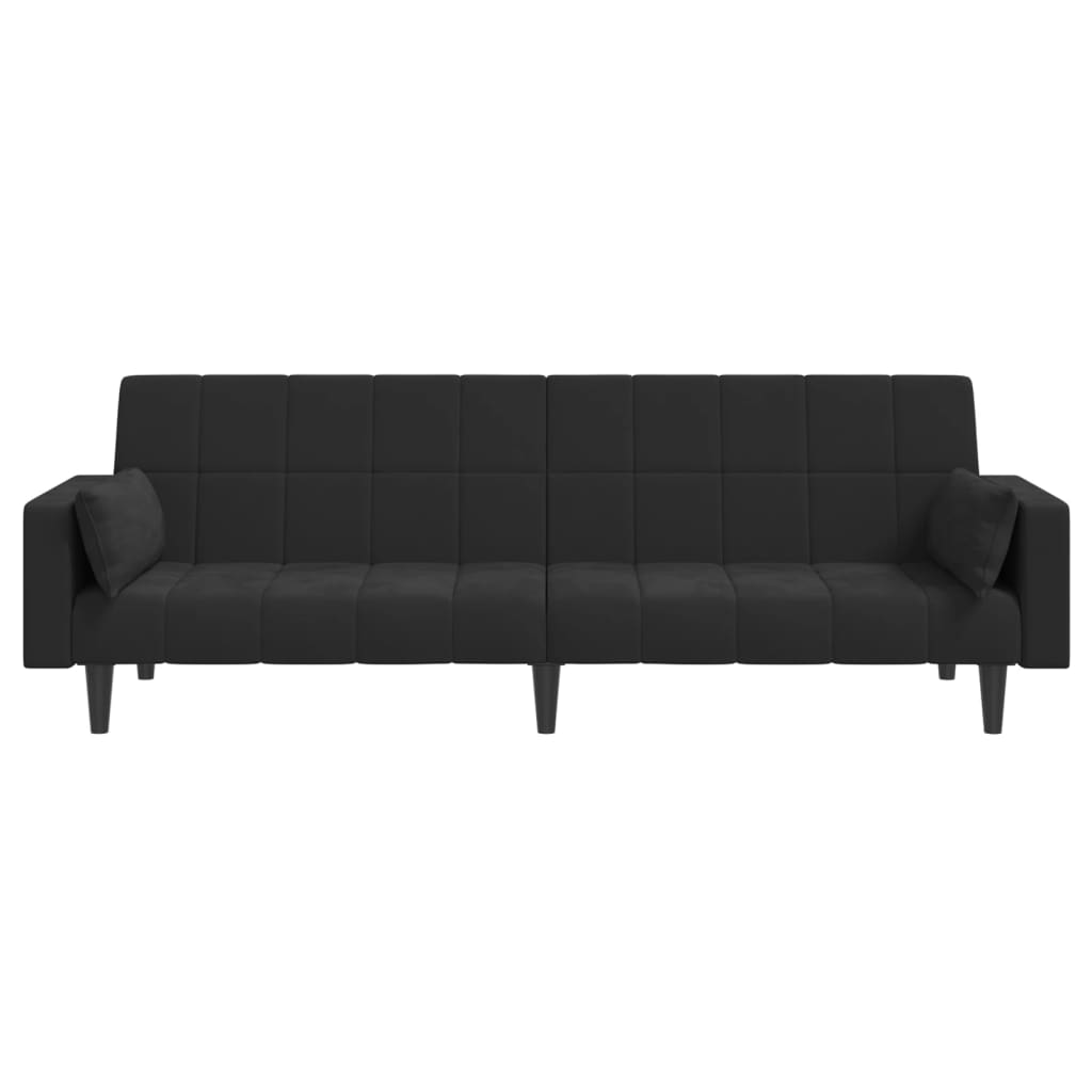 2-Seater Sofa Bed with Two Pillows Black Velvet