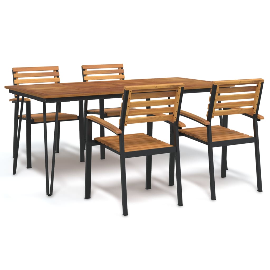 5 Piece Patio Dining Set Solid Wood Acacia and Metal