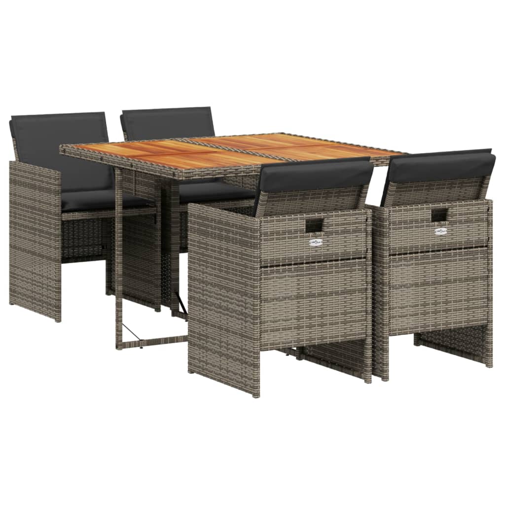 5 Piece Patio Dining Set with Cushions Gray Poly Rattan