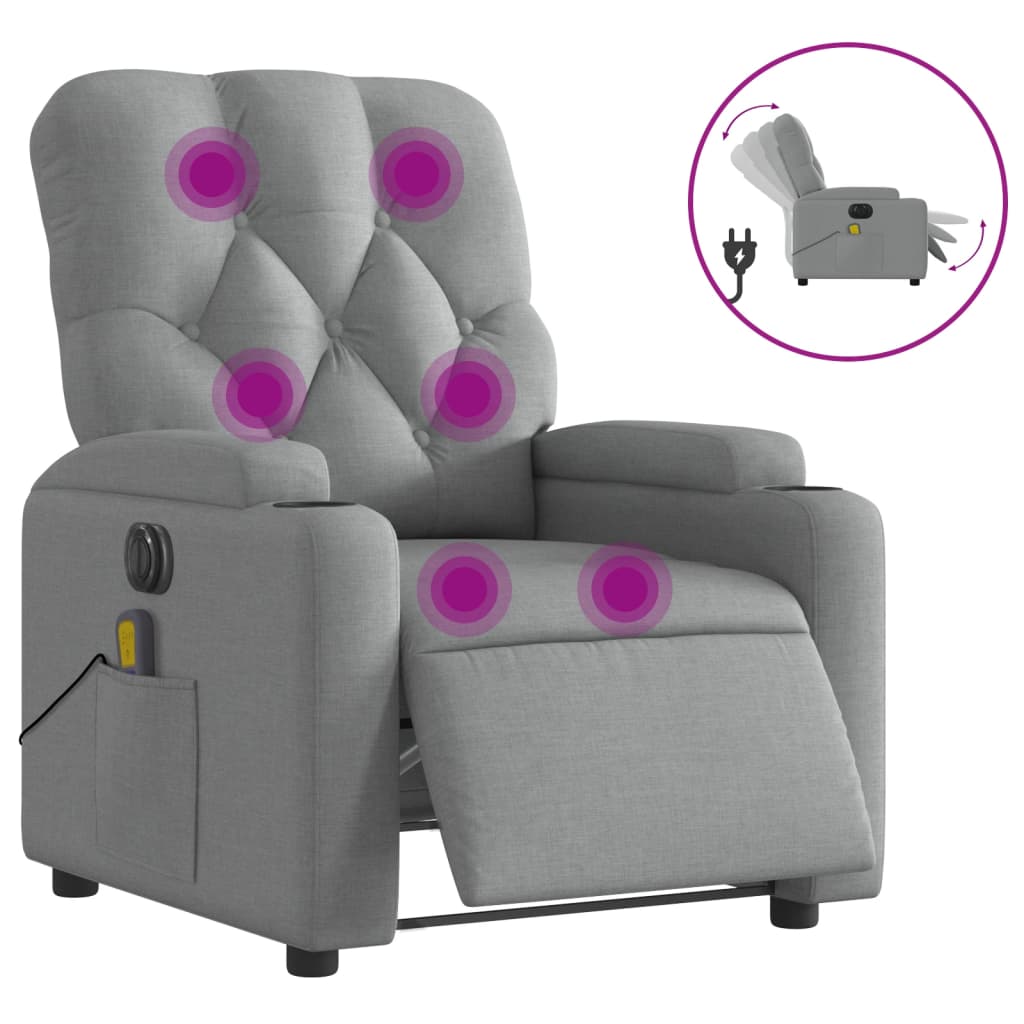 Electric Massage Recliner Chair Light Gray Fabric