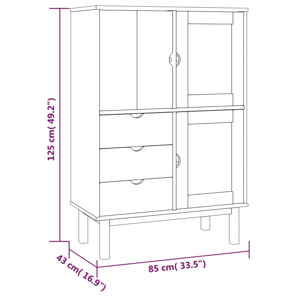 Highboard OTTA Brown and White 33.5"x16.9"x49.2" Solid Wood Pine