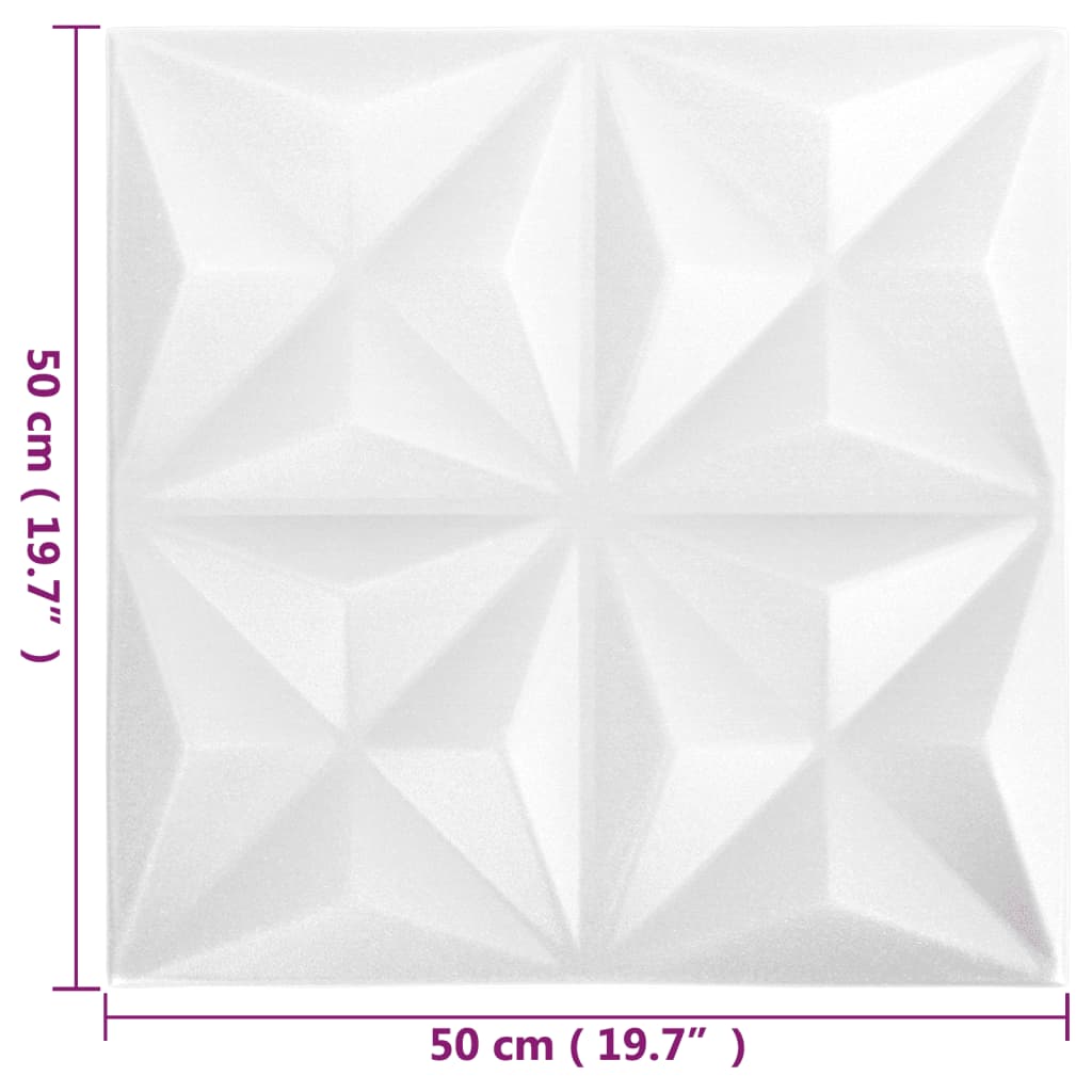 3D Wall Panels 12 pcs 19.7"x19.7" Origami White 32.3 ft²