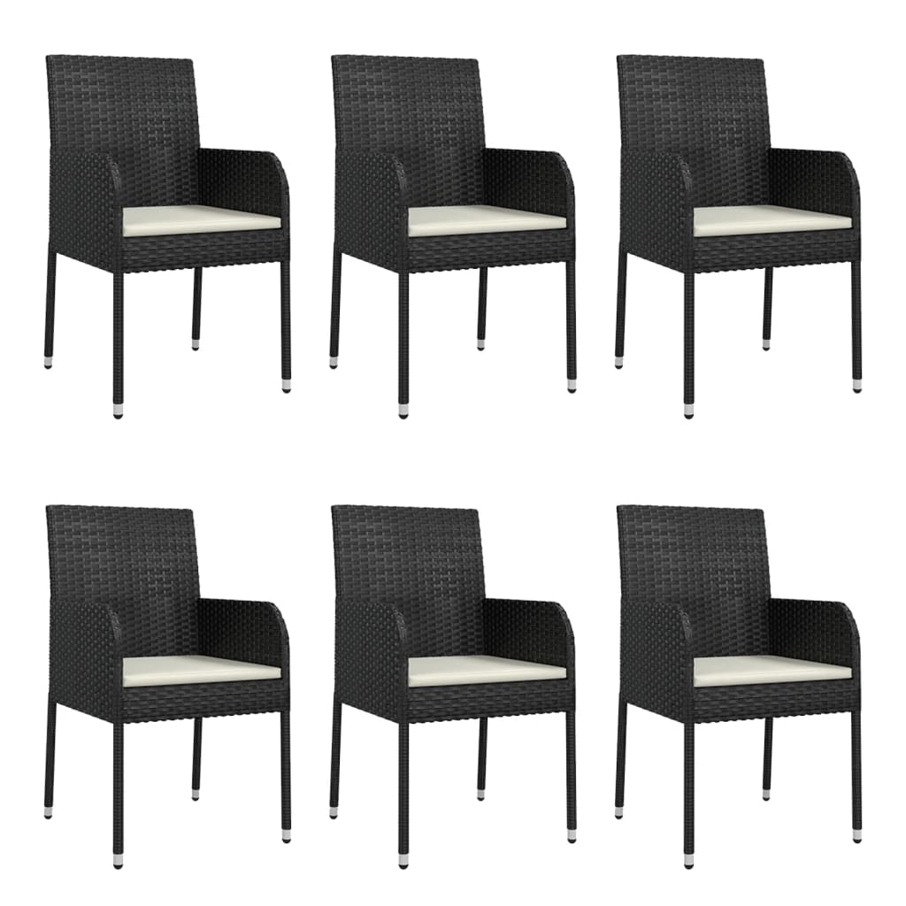 7 Piece Patio Dining Set with Cushions Black Poly Rattan