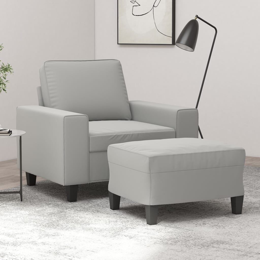 Sofa Chair with Footstool Light Gray 23.6" Microfiber Fabric