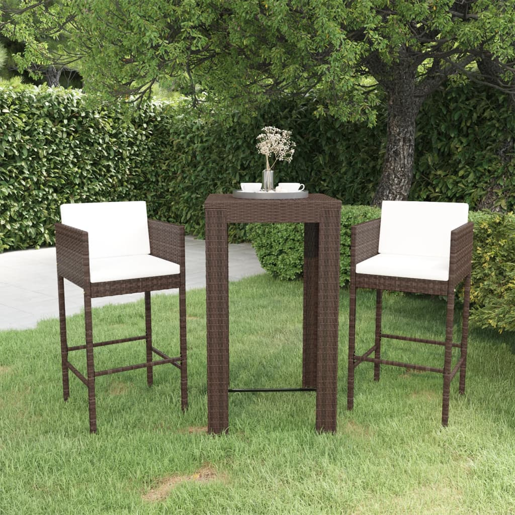 5 Piece Patio Bar Set with Cushions Poly Rattan Black