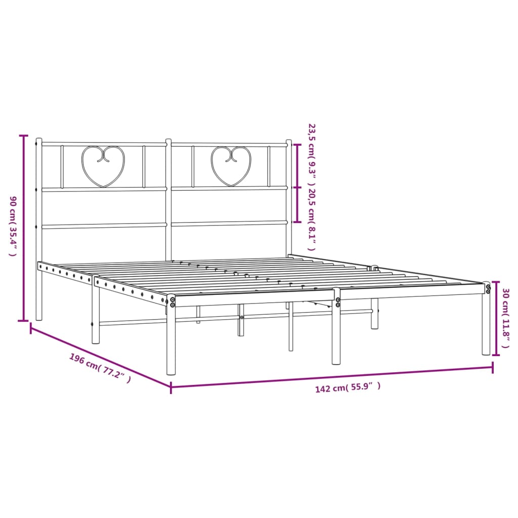 Metal Bed Frame without Mattress with Headboard Black 53.1"x74.8"