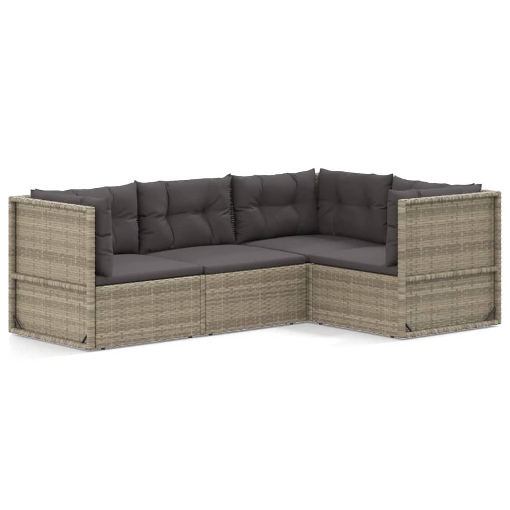 4 Piece Patio Lounge Set with Cushions Gray Poly Rattan