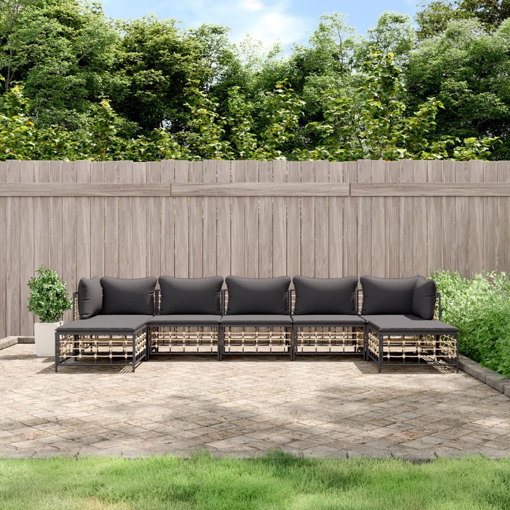 7 Piece Patio Lounge Set with Cushions Anthracite Poly Rattan