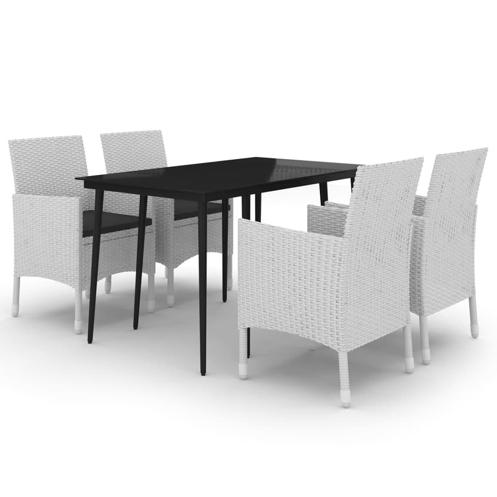 5 Piece Patio Dining Set with Cushions Poly Rattan and Glass