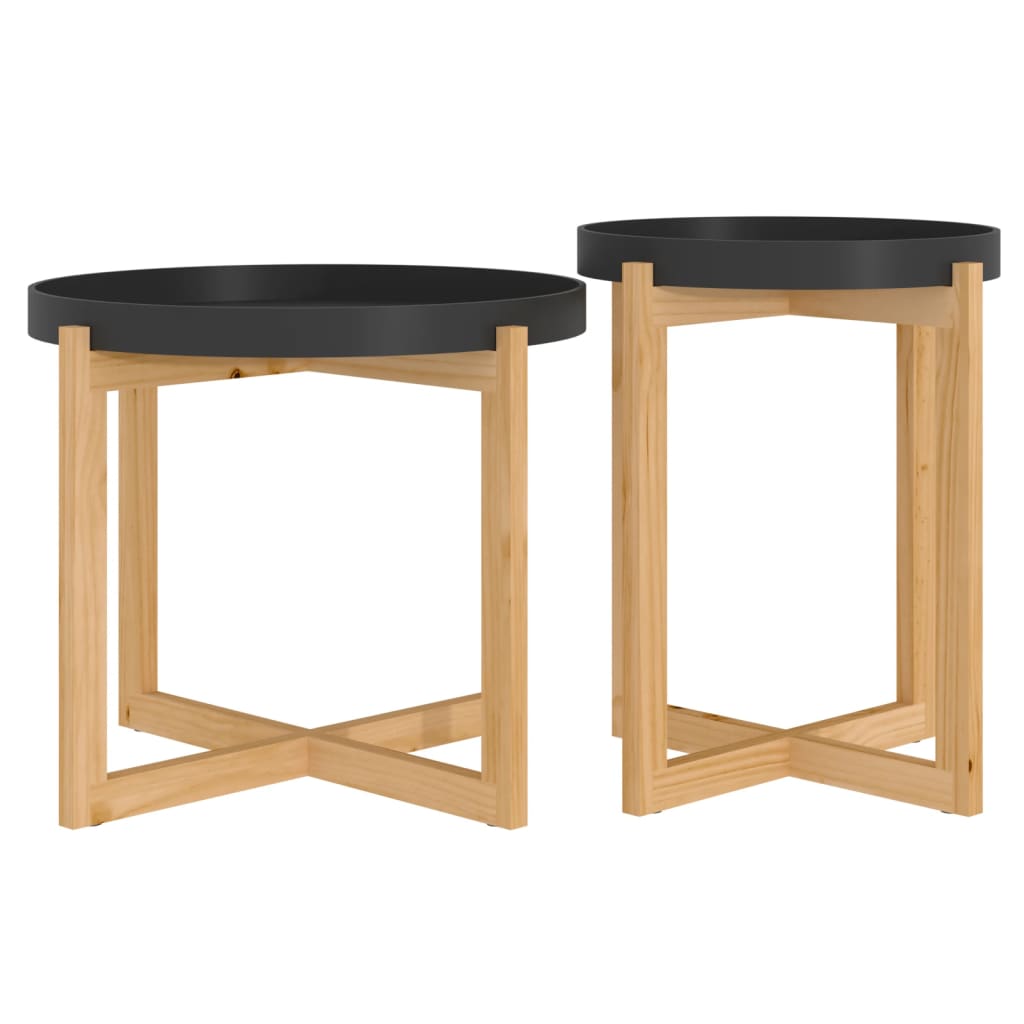 Coffee Tables 2 pcs Black Engineered Wood and Solid Wood Pine