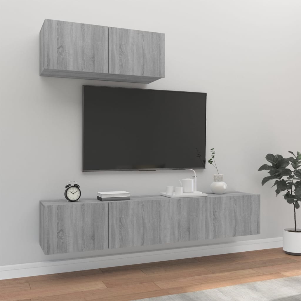 3 Piece TV Stand Set White Engineered Wood