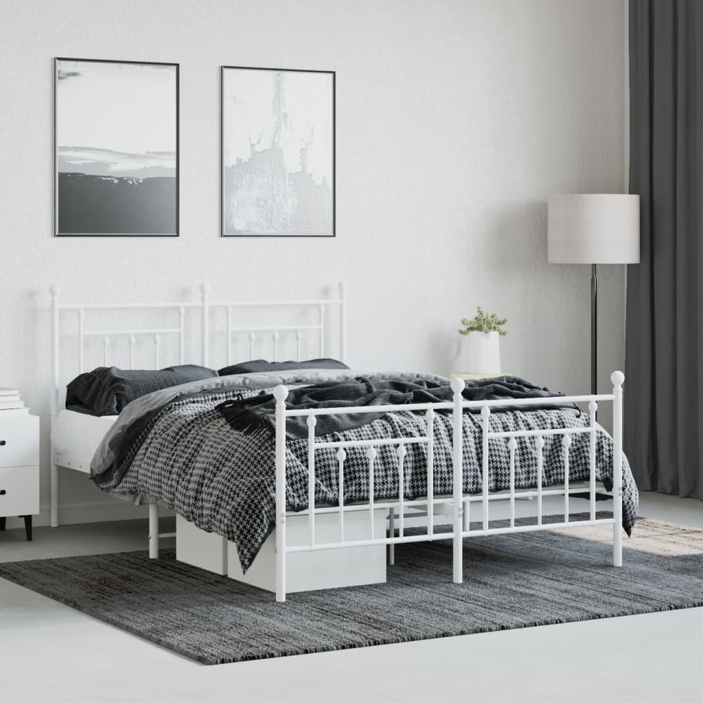 Metal Bed Frame without Mattress with Footboard White 59.1"x78.7"