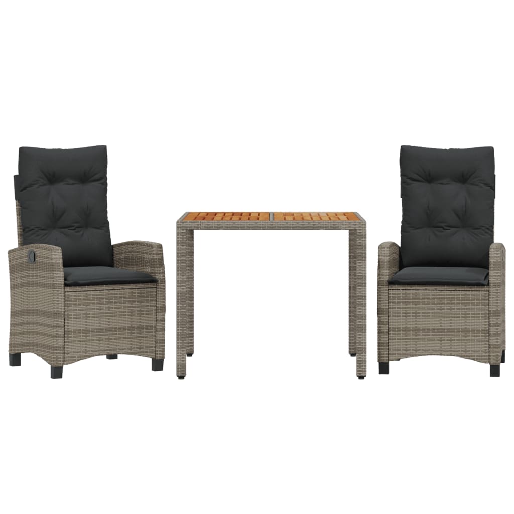 3 Piece Patio Dining Set with Cushions Gray Poly Rattan