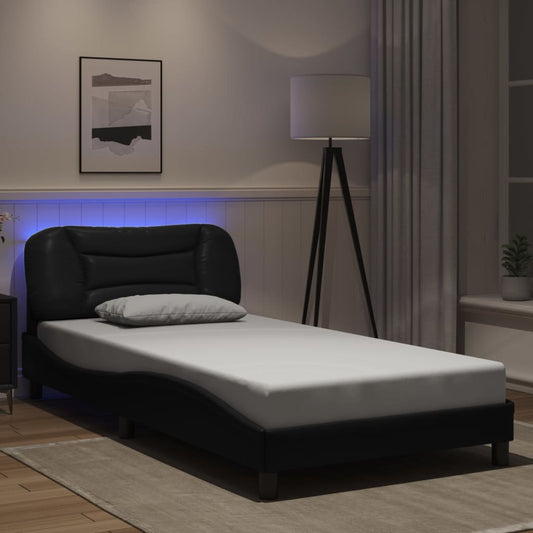 Bed Frame with LED without Mattress Black 39.4"x74.8"