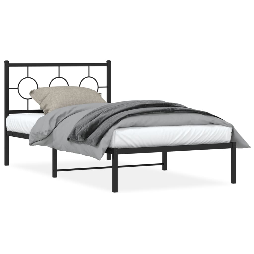 Metal Bed Frame without Mattress with Headboard Black 39.4"x78.7"