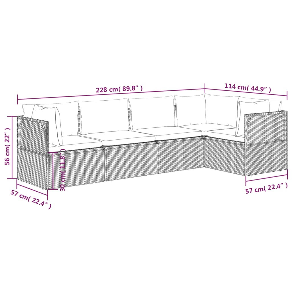 5 Piece Patio Lounge Set with Cushions Gray Poly Rattan