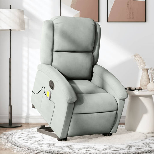 Electric Stand up Massage Recliner Chair Light Gray Velvet