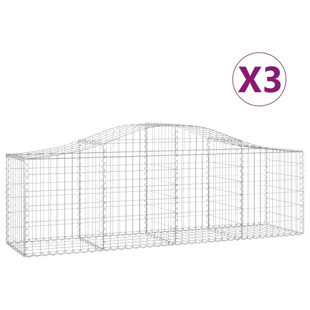 Arched Gabion Baskets 3 pcs 78.7"x19.7"x23.6"/31.5" Galvanized Iron