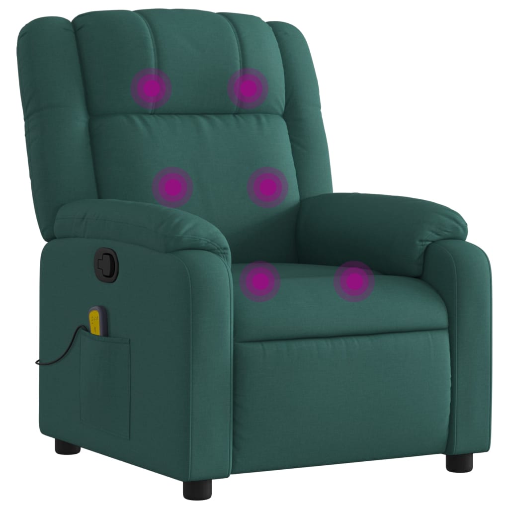 Massage Recliner Chair Dark Green Fabric