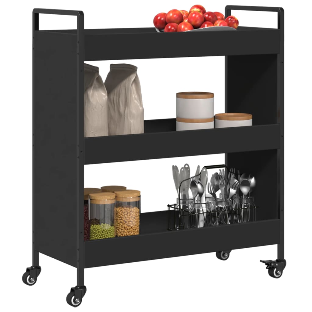 Kitchen Trolley Black 27.6"x11.8"x32.3" Engineered Wood