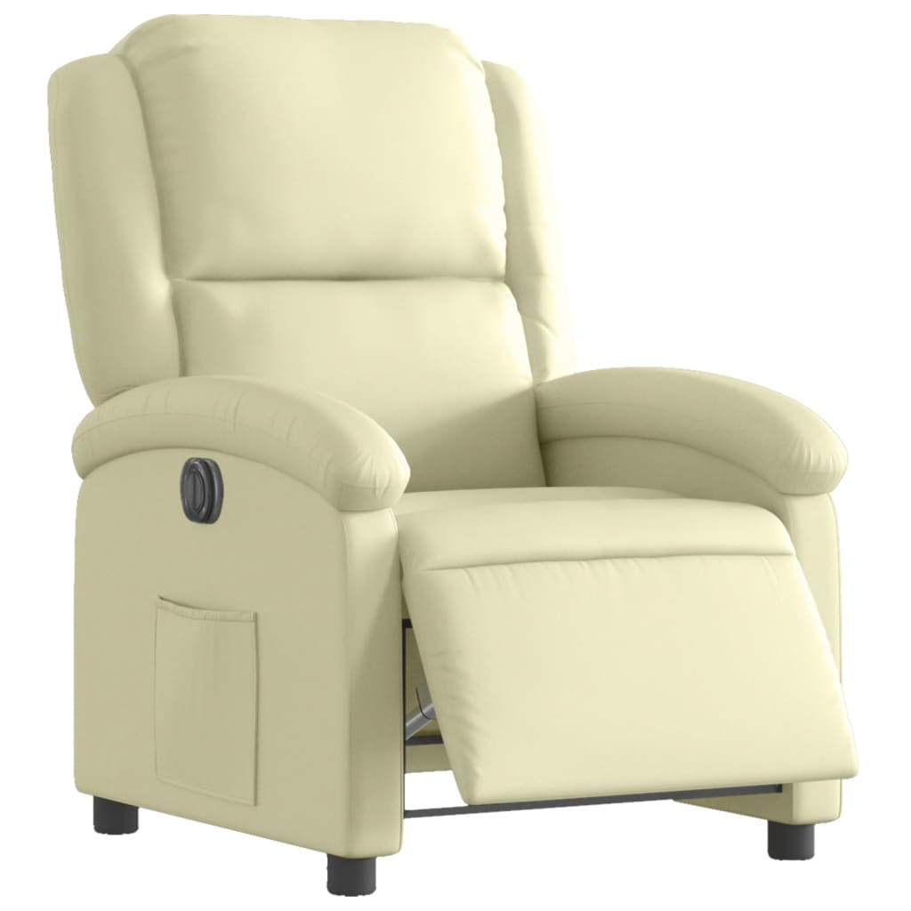 Electric Recliner Chair Cream Real Leather