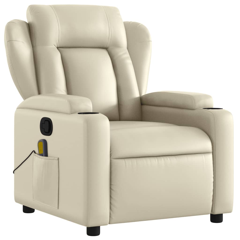 Massage Recliner Chair Cream Faux Leather