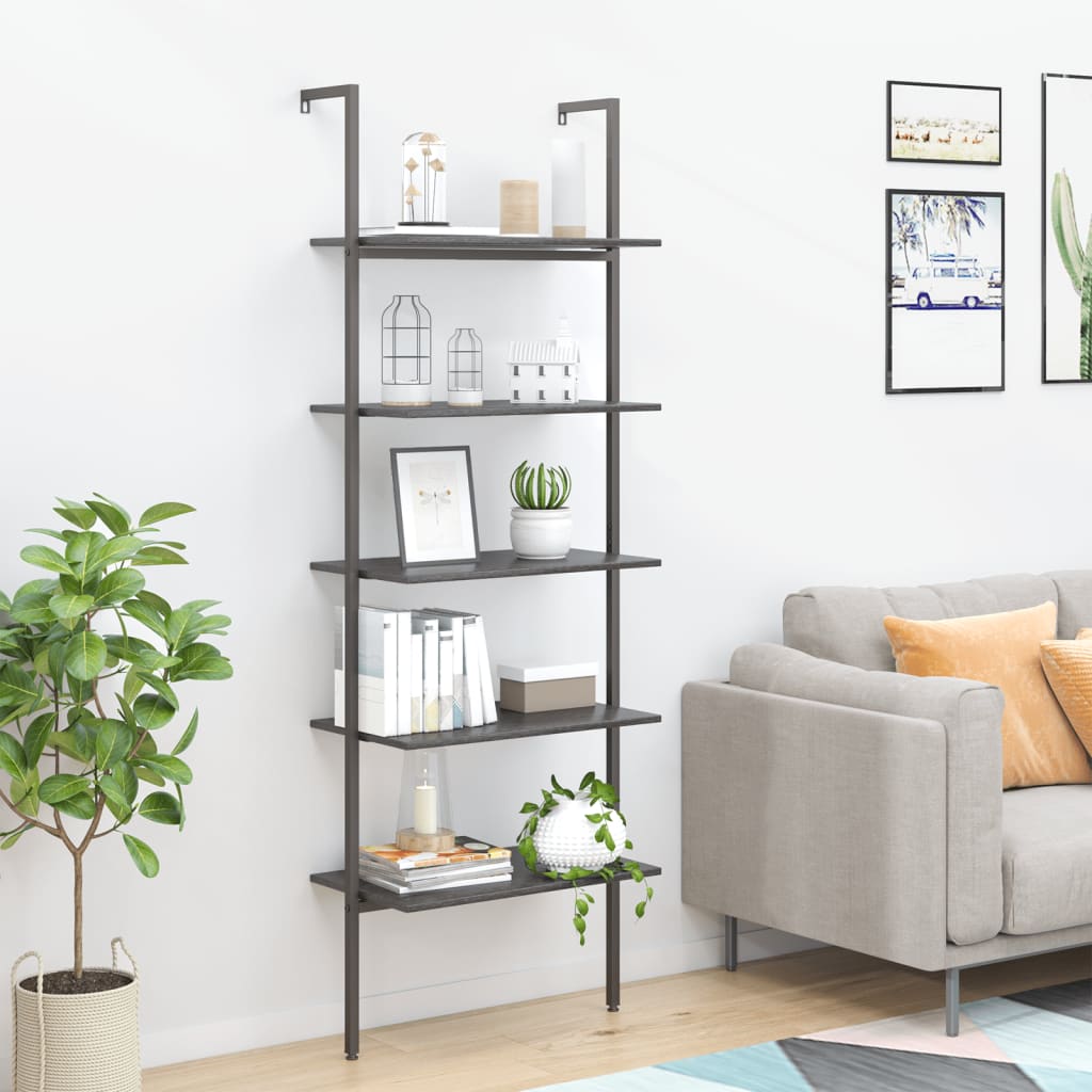 5-Tier Leaning Shelf Black 25.2"x13.8"x72.8"