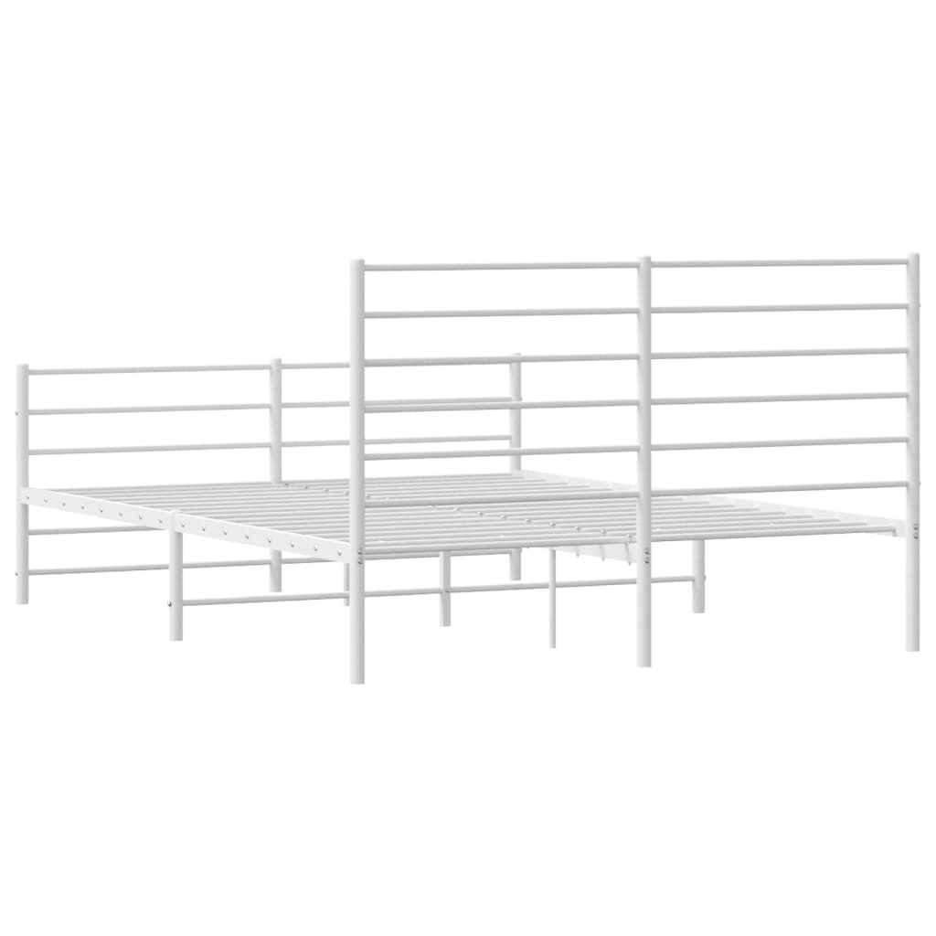 Metal Bed Frame without Mattress with Footboard White 53.1"x74.8"