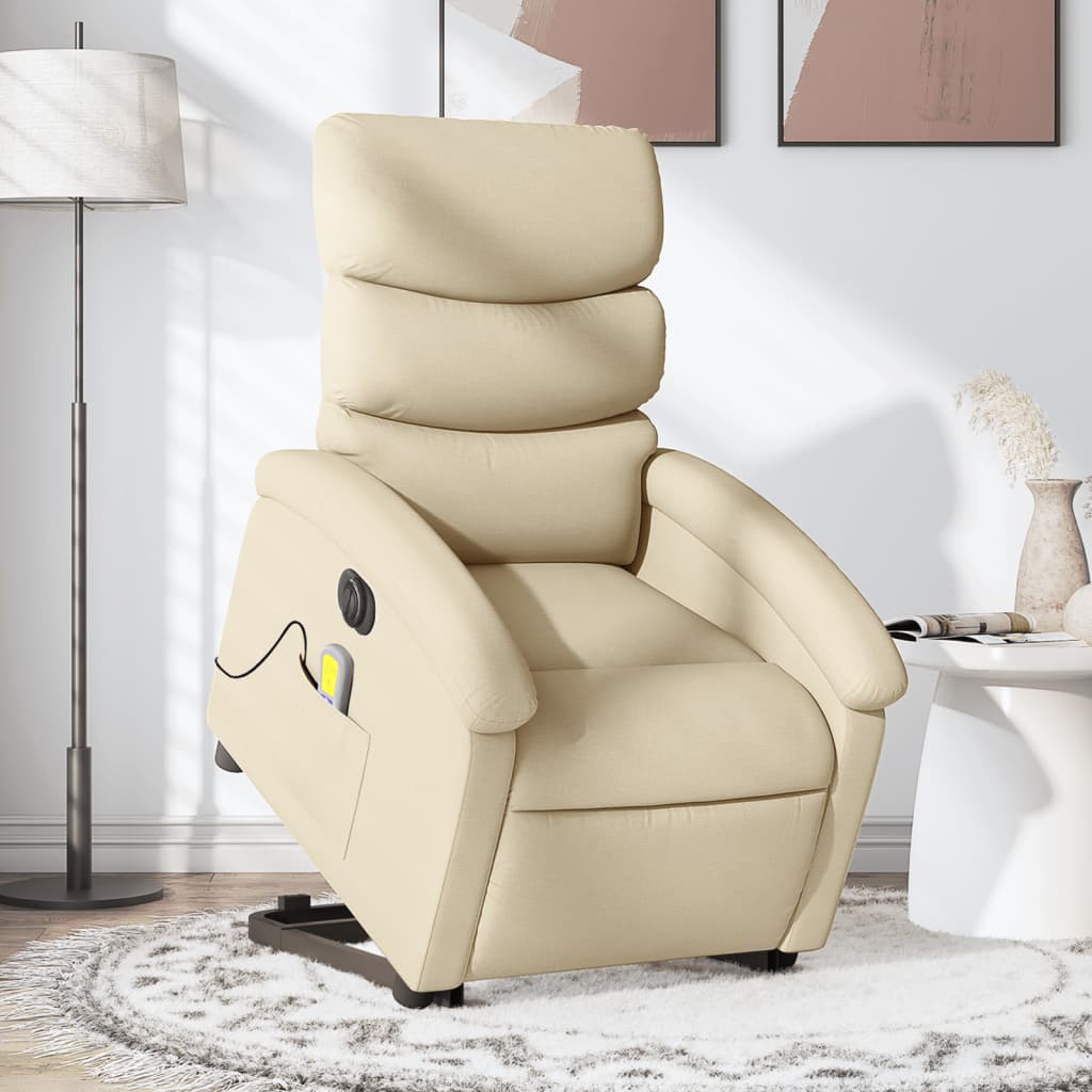 Electric Stand up Massage Recliner Chair Cream Fabric