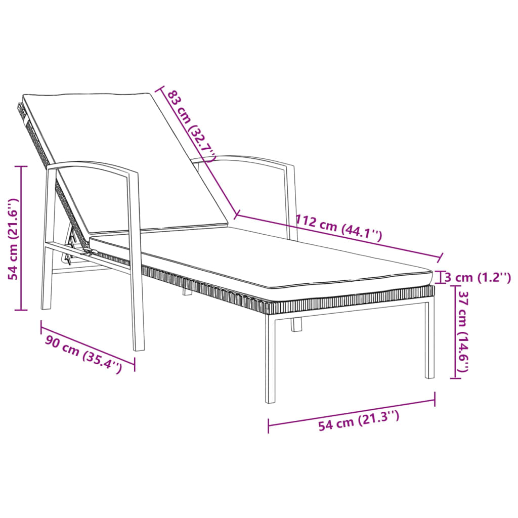 Sun Loungers 2 pcs with Table Poly Rattan Gray