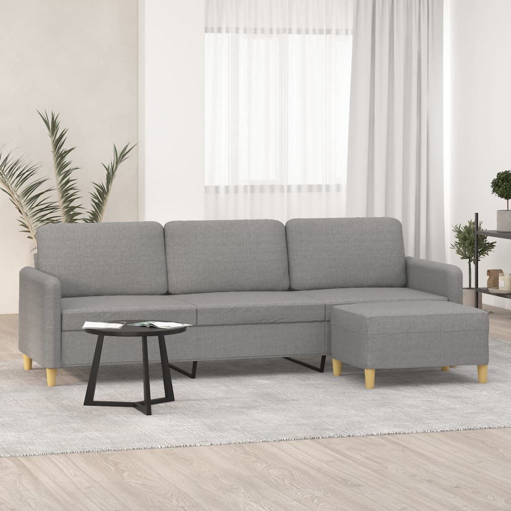 3-Seater Sofa with Footstool Light Gray 82.7" Fabric