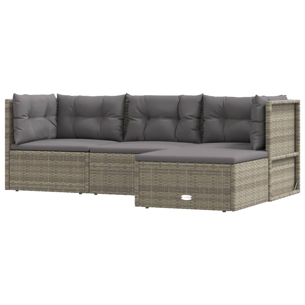 4 Piece Patio Lounge Set with Cushions Gray Poly Rattan