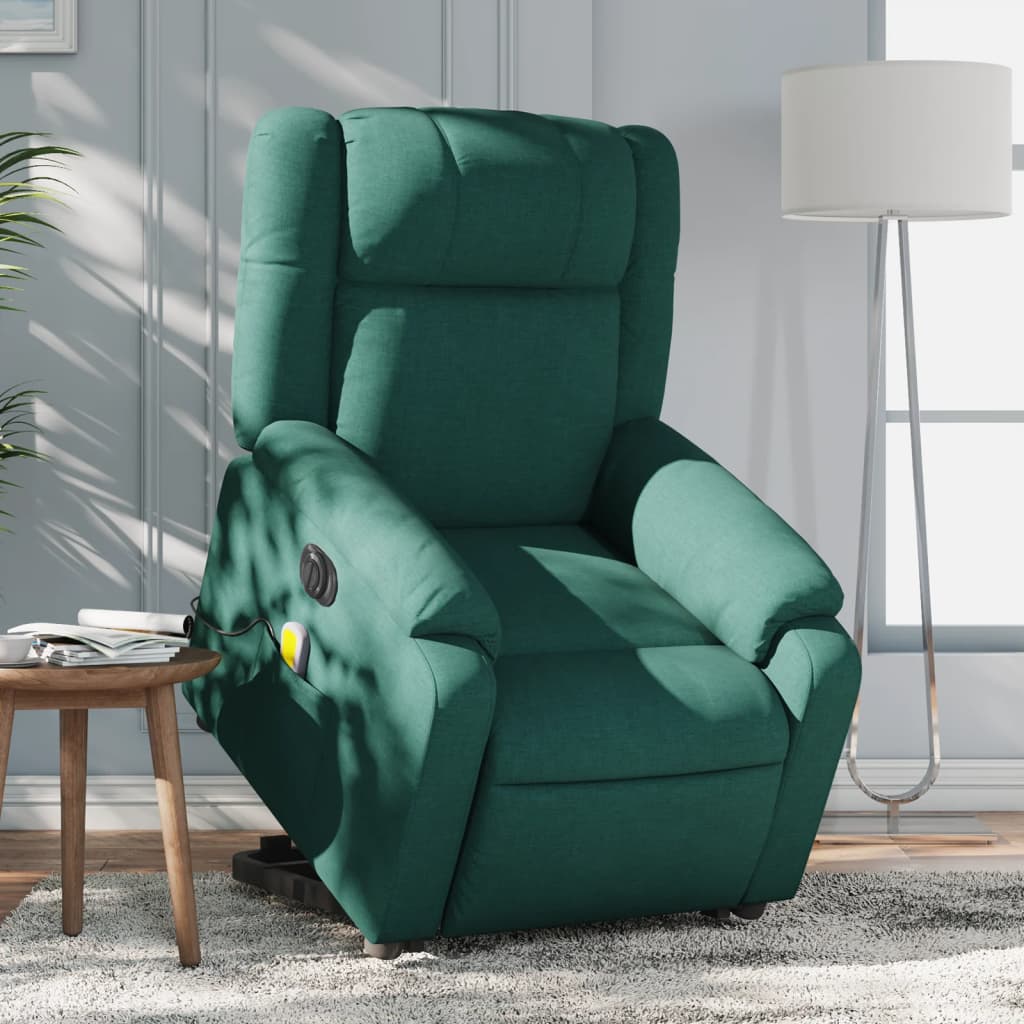 Electric Stand up Massage Recliner Chair Dark Green Fabric