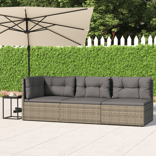 3 Piece Patio Lounge Set with Cushions Gray Poly Rattan